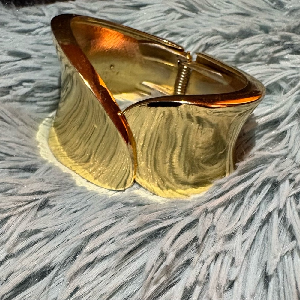 Gold Sculptural Hinged Cuff Bracelet -